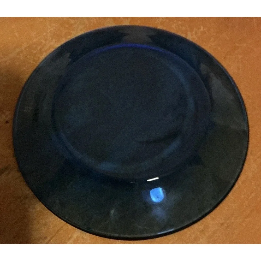 SET OF 3 COBALT BLUE GLASS SALAD DESSERT PLATES 7 3/8